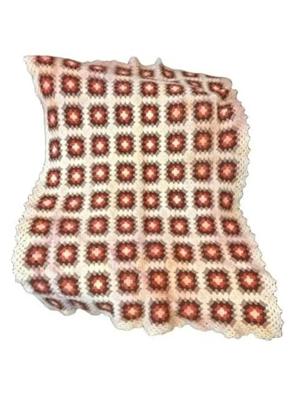 Vintage Handmade Crochet Granny Square Afghan Throw Blanket Orange Brown